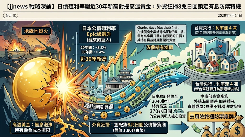 日債殖利率飆近30年新高對撞高溫黃金，外資狂掃8兆日圓鎖定有息……