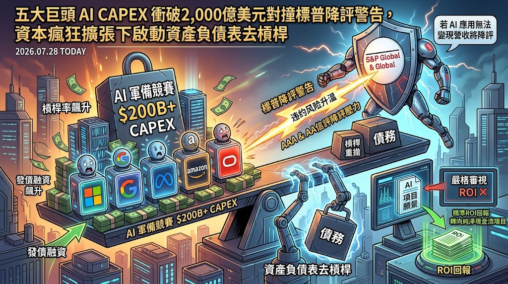 五大巨頭 AI CAPEX 衝破 2,000 億美元對撞標普降評警告,資本瘋……