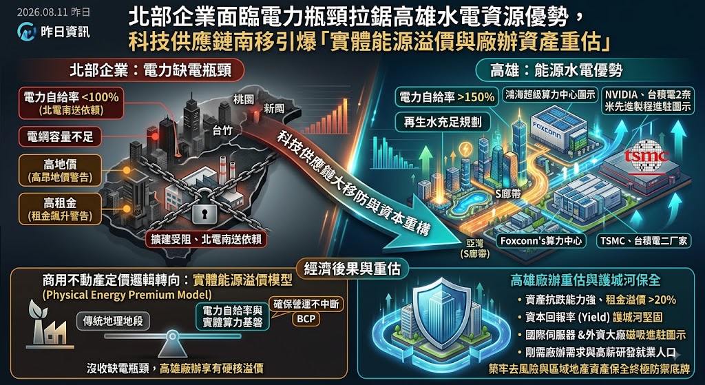 北部企業面臨電力瓶頸拉鋸高雄水電資源優勢,科技供應鏈南移引爆……