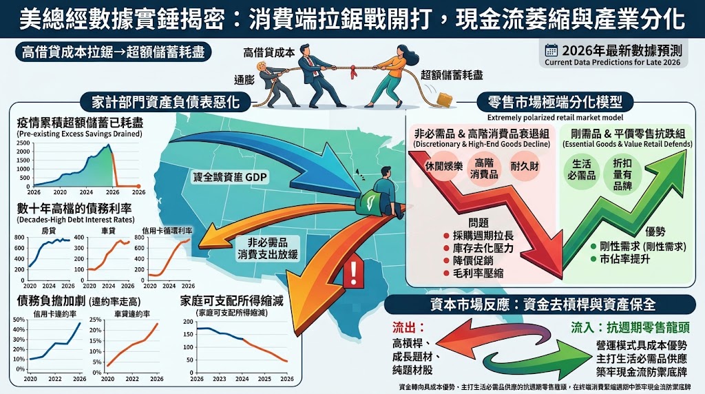 高借貸成本與通膨拉鋸超額儲蓄耗盡,美國消費端迎「現金流萎縮與……