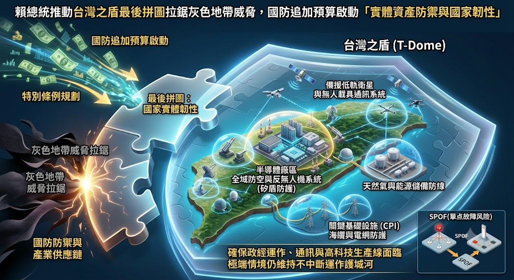 賴總統推動台灣之盾最後拼圖拉鋸灰色地帶威脅,國防追加預算啟動……