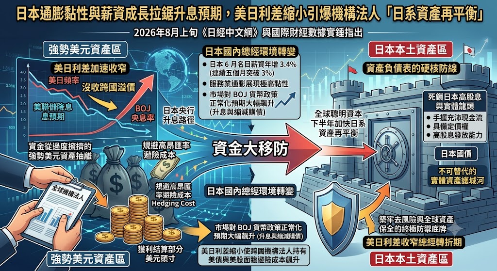 日本通膨黏性與薪資成長拉鋸升息預期，美日利差縮小引爆機構法人……