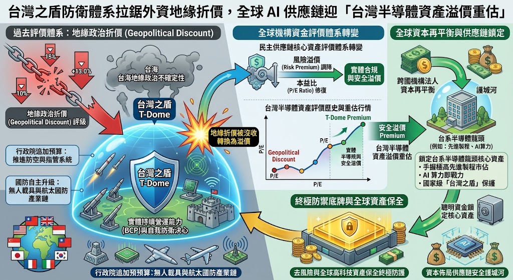台灣之盾建構硬核防衛體系拉鋸外資地緣折價，全球 AI 供應鏈迎「……