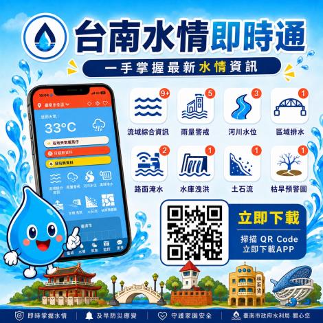 因應對流系統旺盛帶來劇烈降雨，臺南市今（22）日早...