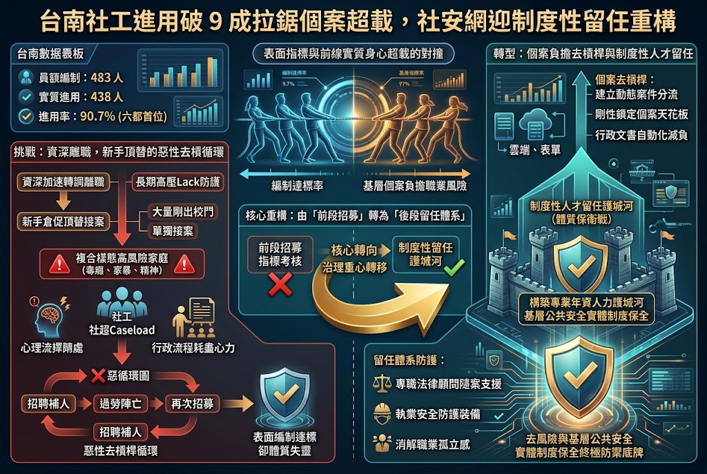 台南社工進用破 9 成拉鋸個案超載,社安網迎制度性留任重構