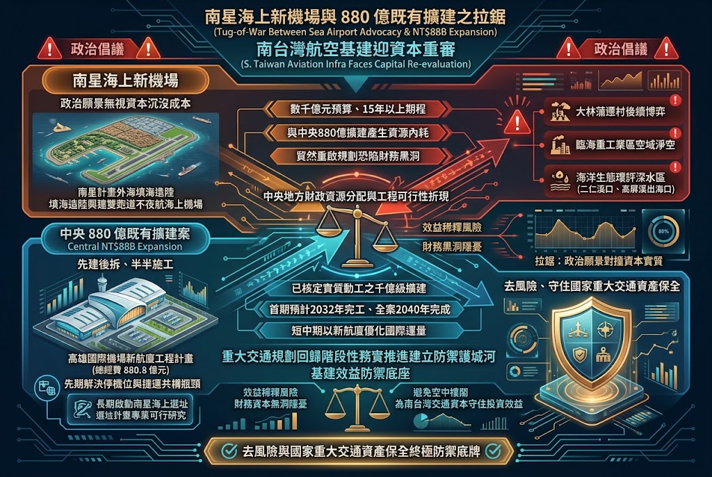 南星海上新機場拉鋸 880 億既有擴建,南台灣航空基建迎資本重審