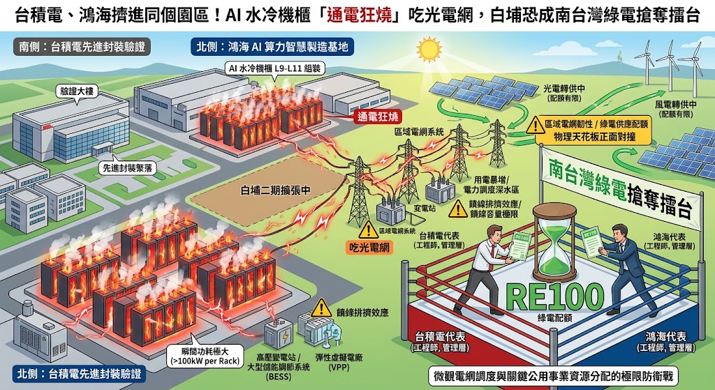台積電、鴻海擠進同個園區!AI 水冷機櫃「通電狂燒」吃光電網,……