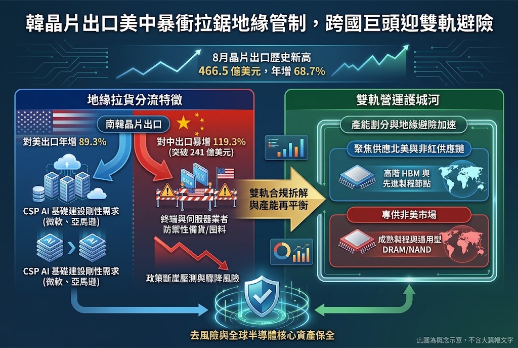 韓晶片出口美中暴衝拉鋸地緣管制，跨國巨頭迎雙軌避險