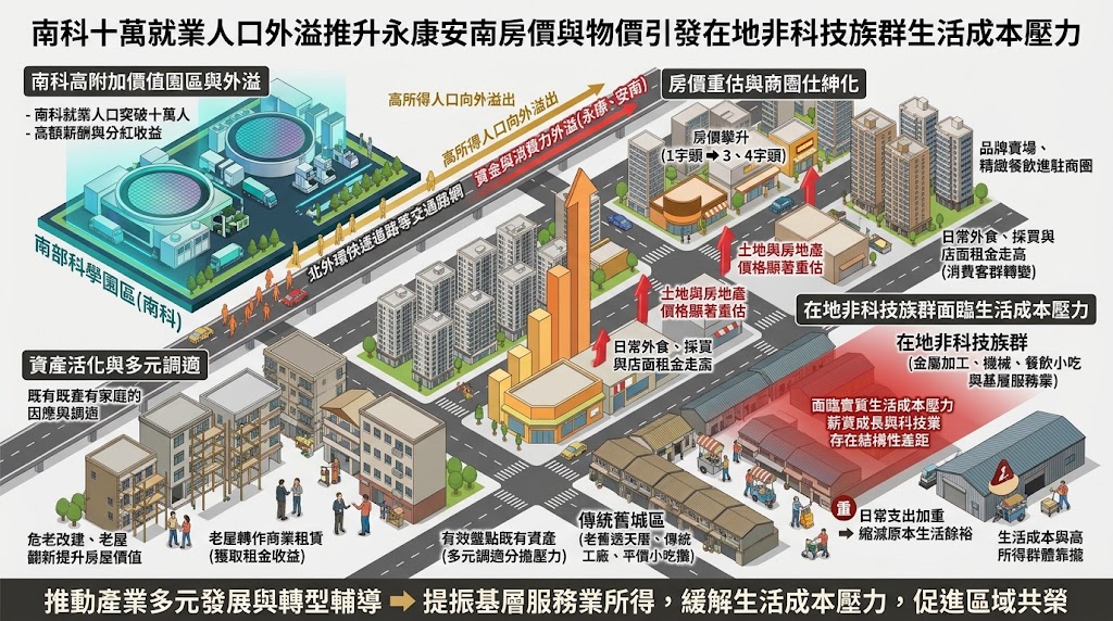 南科十萬就業人口外溢推升永康安南房價與物價引發在地非科技族群……