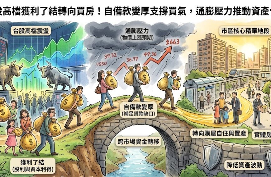 台股高檔獲利了結轉向買房！自備款變厚支撐買氣，通膨...