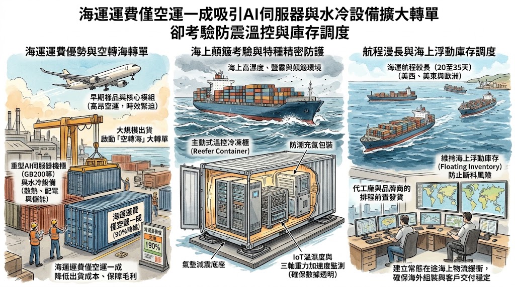 海運運費僅空運一成吸引AI伺服器與水冷設備擴大轉單卻考驗防震溫……