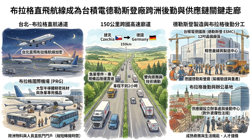 布拉格直飛航線成為台積電德勒斯登廠跨洲後勤與供應鏈關鍵走廊