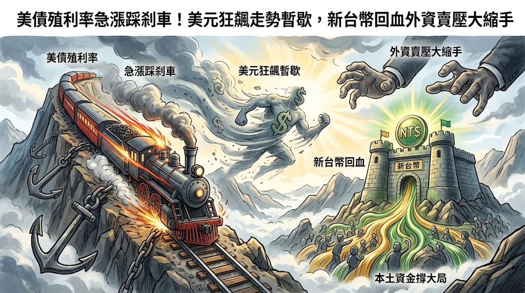 美債殖利率急漲踩剎車!美元狂飆走勢暫歇,新台幣回血外資賣壓大……