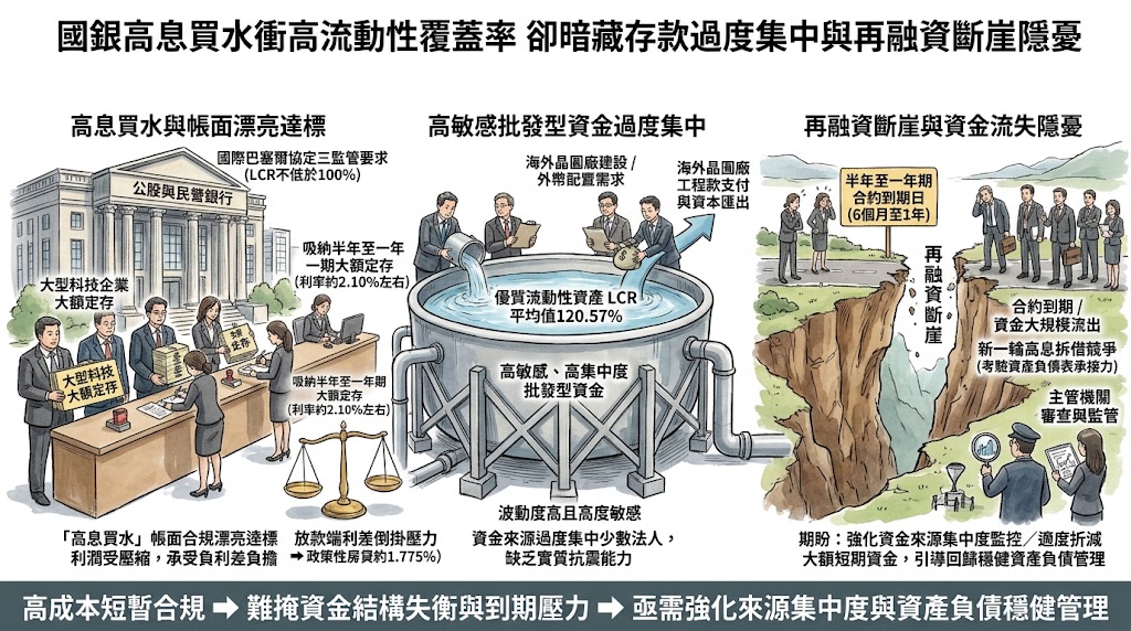 國銀高息買水衝高流動性覆蓋率卻暗藏存款過度集中與再融資斷崖隱……