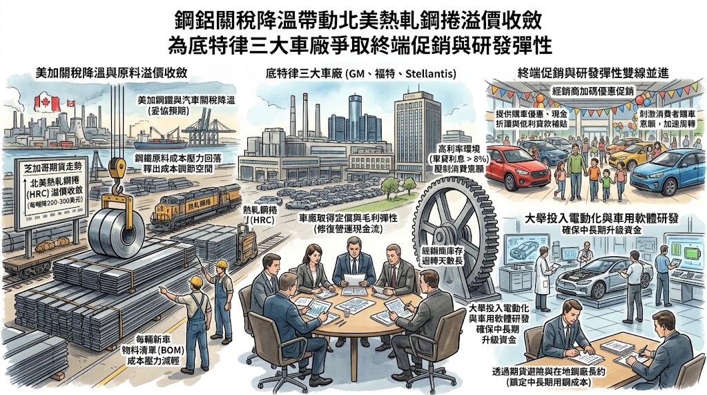 鋼鋁關稅降溫帶動北美熱軋鋼捲溢價收斂為底特律三大車廠爭取終端……