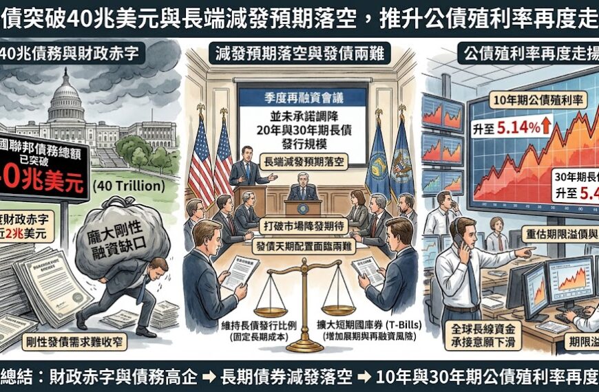 美債突破40兆美元與長端減發預期落空推升公債殖利率...